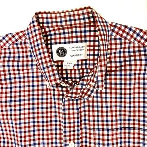 Club Monaco Men’s Small Red White Blue Button Down